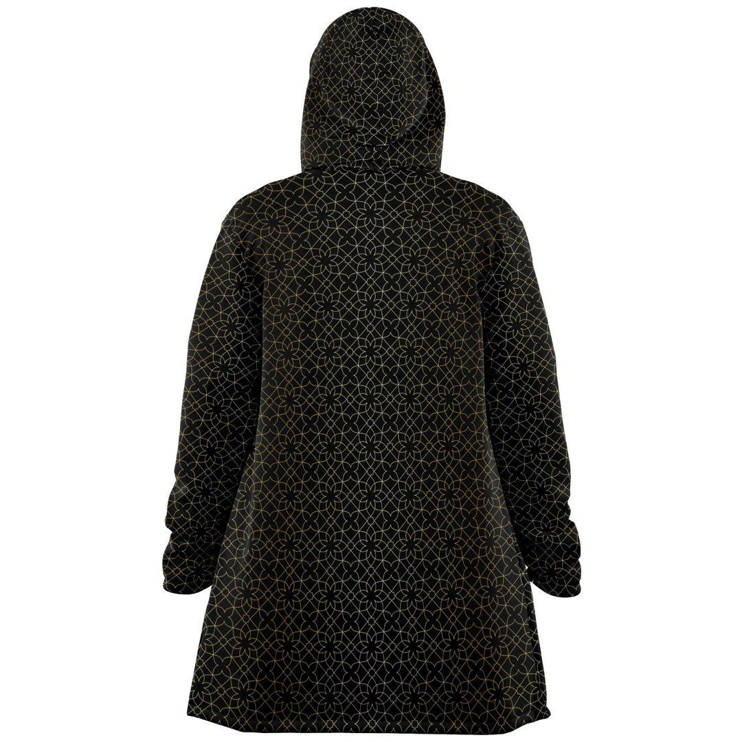 Black and Gold Sacred Geometry Flower Cuddle Cloak | Unisex Minky Sherpa Lined Hooded Coat