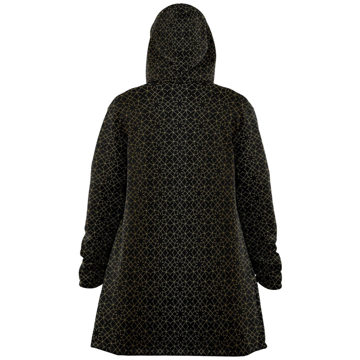 Black and Gold Sacred Geometry Flower Cuddle Cloak | Unisex Minky Sherpa Lined Hooded Coat