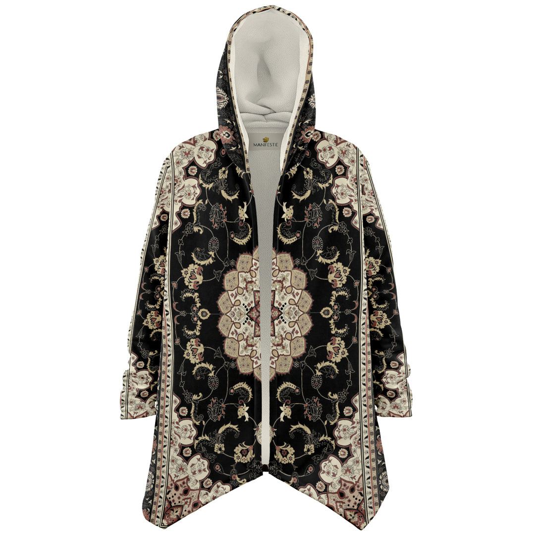 Classic Black Persian Carpet Cuddle Cloak | Unisex Minky Sherpa Lined Hooded Coat