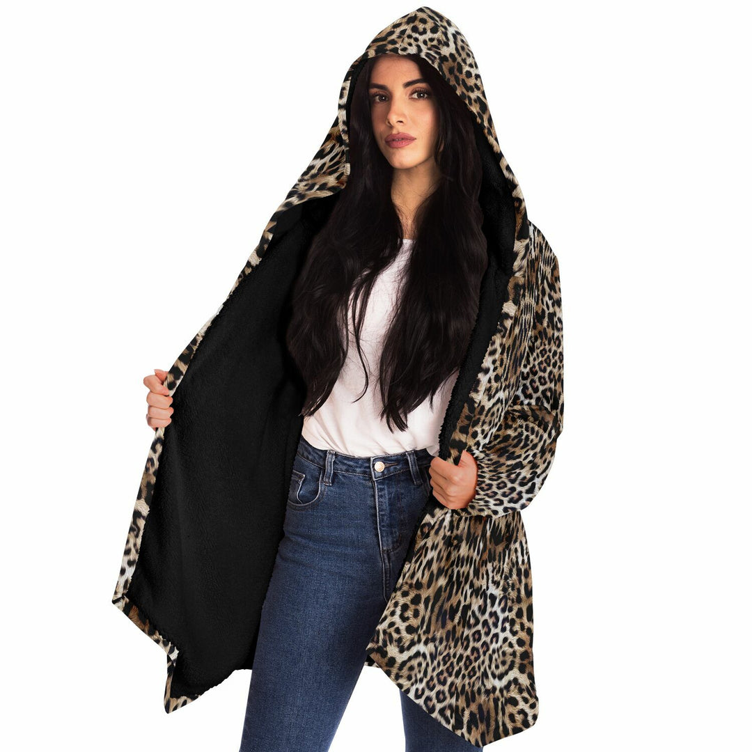 Leopard Print Cuddle Cloak | Unisex Minky Sherpa Hooded Coat