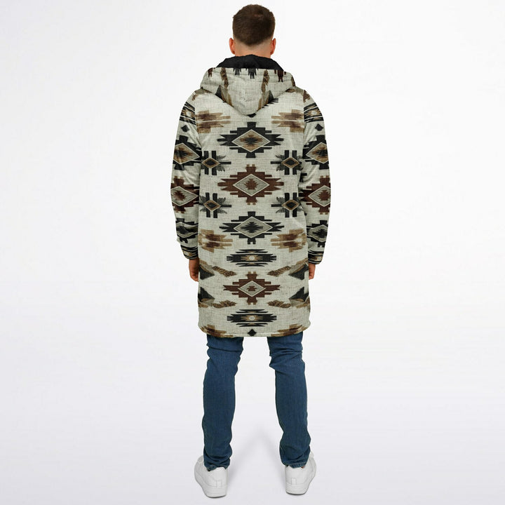 Ganado Tribal Cuddle Coat | Unisex Minky Sherpa Lined Coat with Hood, Zipper and Pockets | Women and Mens Festival Coat | Mountain Fashion