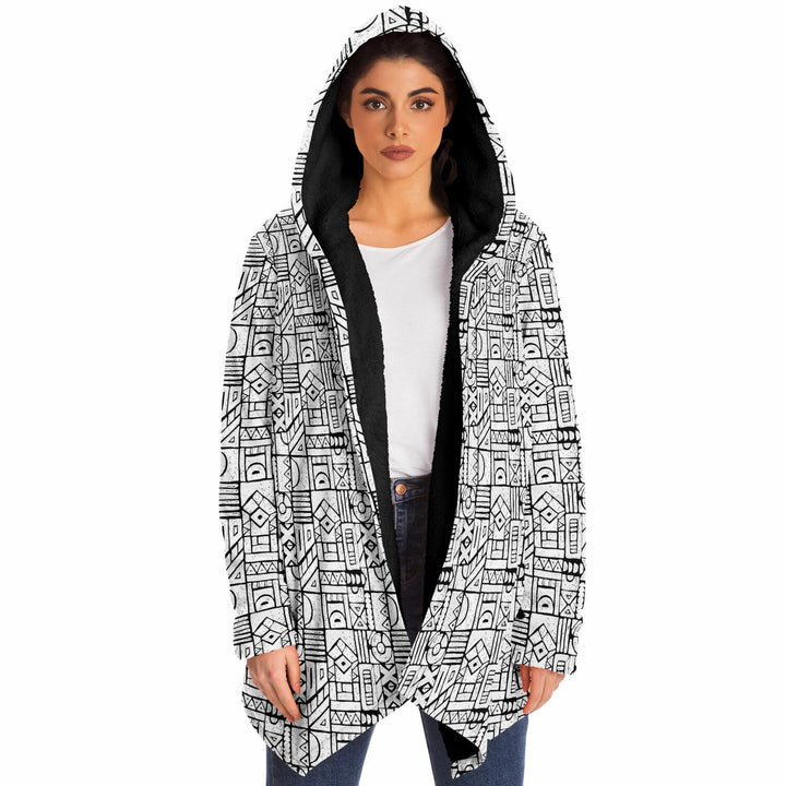 Zentangle Cuddle Cloak | Black White | Unisex Minky Sherpa Lined Hooded Coat