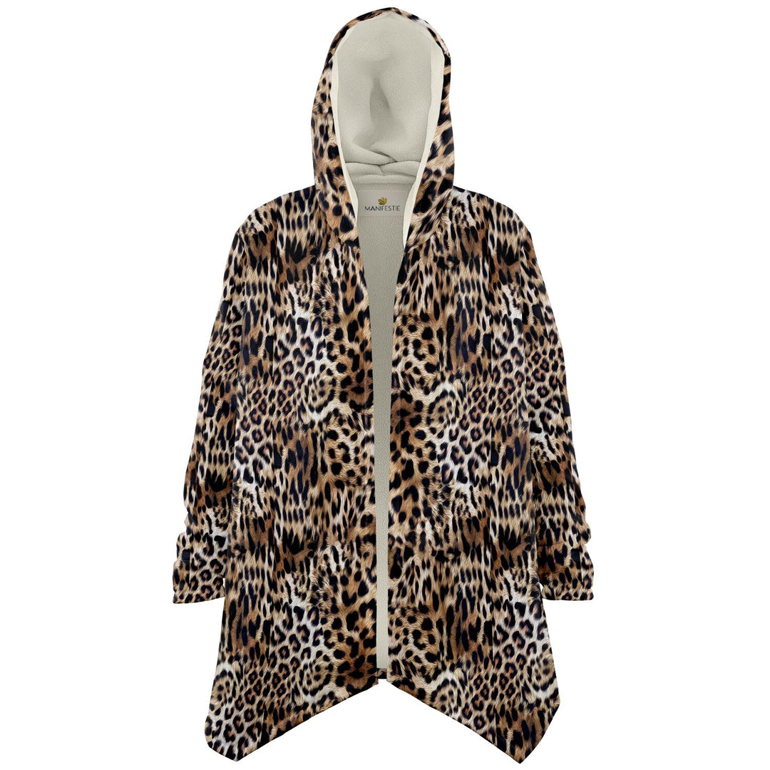 Leopard Print Cuddle Cloak | Unisex Minky Sherpa Hooded Coat