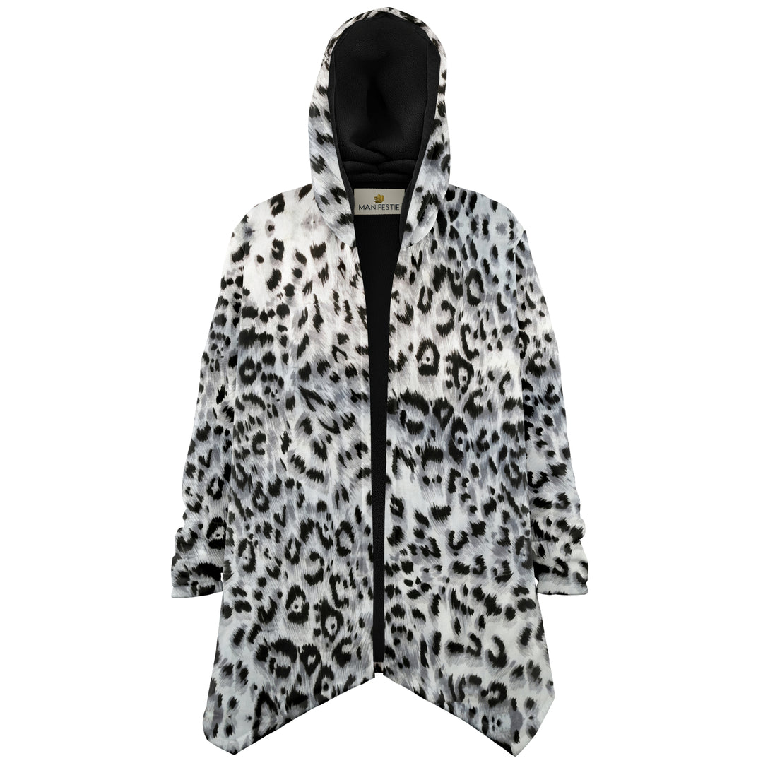 Snow Leopard Cuddle Cloak | Unisex Minky Sherpa Lined Hooded Coat