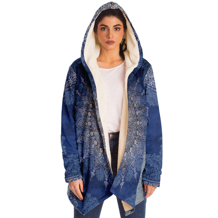 Radial Blue Persian Carpet Cuddle Cloak | Unisex Minky Sherpa Hooded Coat