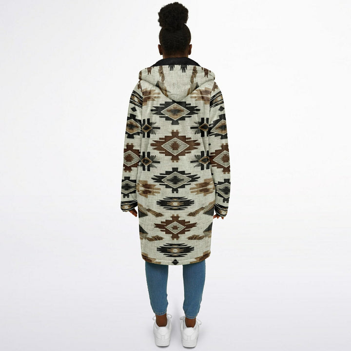 Ganado Tribal Cuddle Coat | Unisex Minky Sherpa Lined Coat with Hood, Zipper and Pockets | Women and Mens Festival Coat | Mountain Fashion