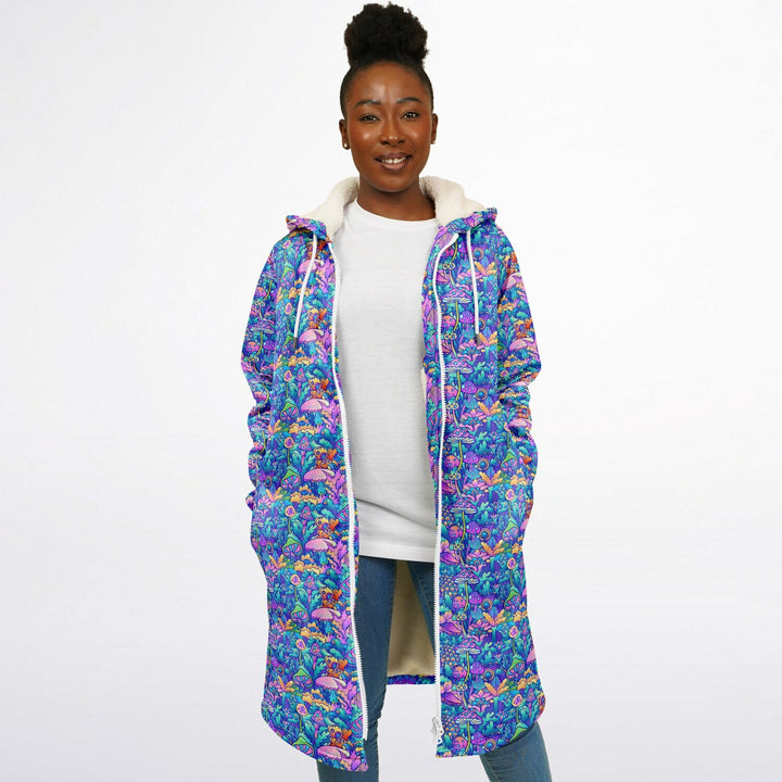 Psychedelic Mushrooms Cuddle Coat | Unisex Minky Sherpa Lined Coat with Hood, Zipper and Pockets