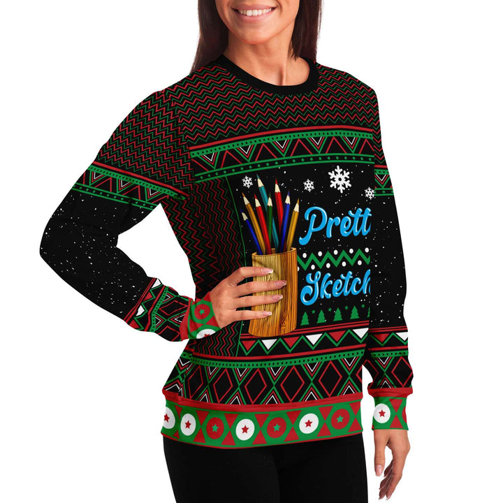 Pretty Sketchy Sweatshirt | Unisex Ugly Christmas Sweater, Xmas Sweater, Holiday Sweater, Festive Sweater, Funny Sweater, Funny Party Shirt