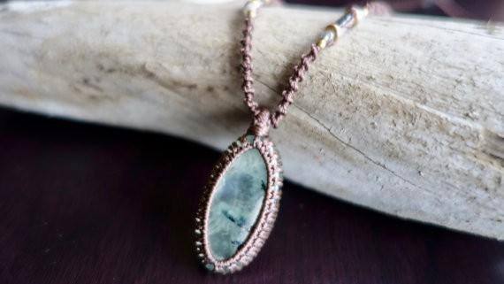 Moss Agate Macrame Necklace | Stone of Prosperity | Micro-Macrame | Unisex, Healing Crystal Jewelry - Manifestie