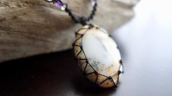 Tree Agate Macrame Necklace | Stone of Abundance | Micro-Macrame | Unisex, Healing Crystal Jewelry - Manifestie