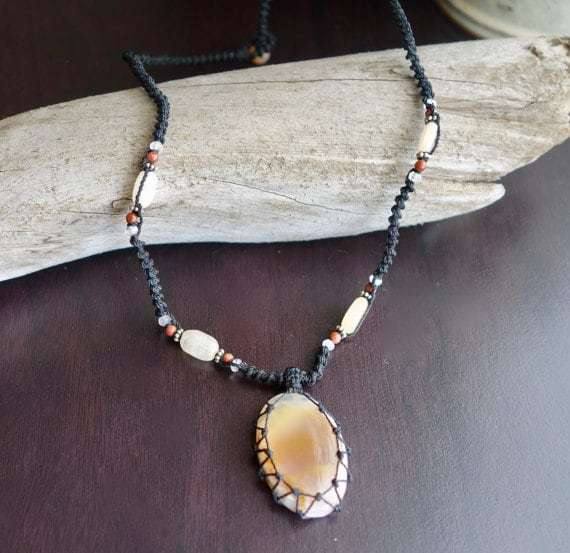 Milk Agate Macrame Necklace | Stone of Protection | Micro-Macrame | Unisex, Healing Crystal Jewelry - Manifestie