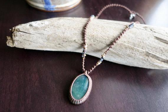 Moss Agate Macrame Necklace | Stone of Prosperity | Micro-Macrame | Unisex, Healing Crystal Jewelry - Manifestie