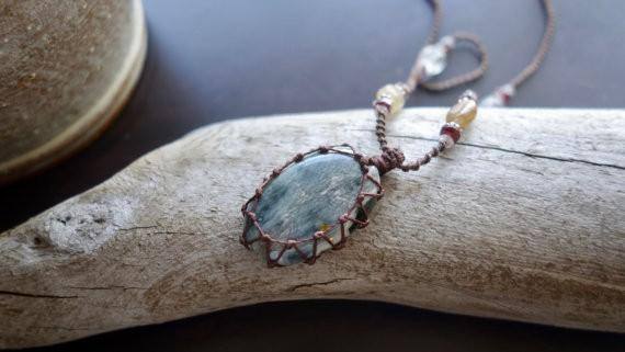 Sage Green Jasper Macrame Necklace | Stone of Relaxation | Unisex, Healing Crystal Jewelry - Manifestie