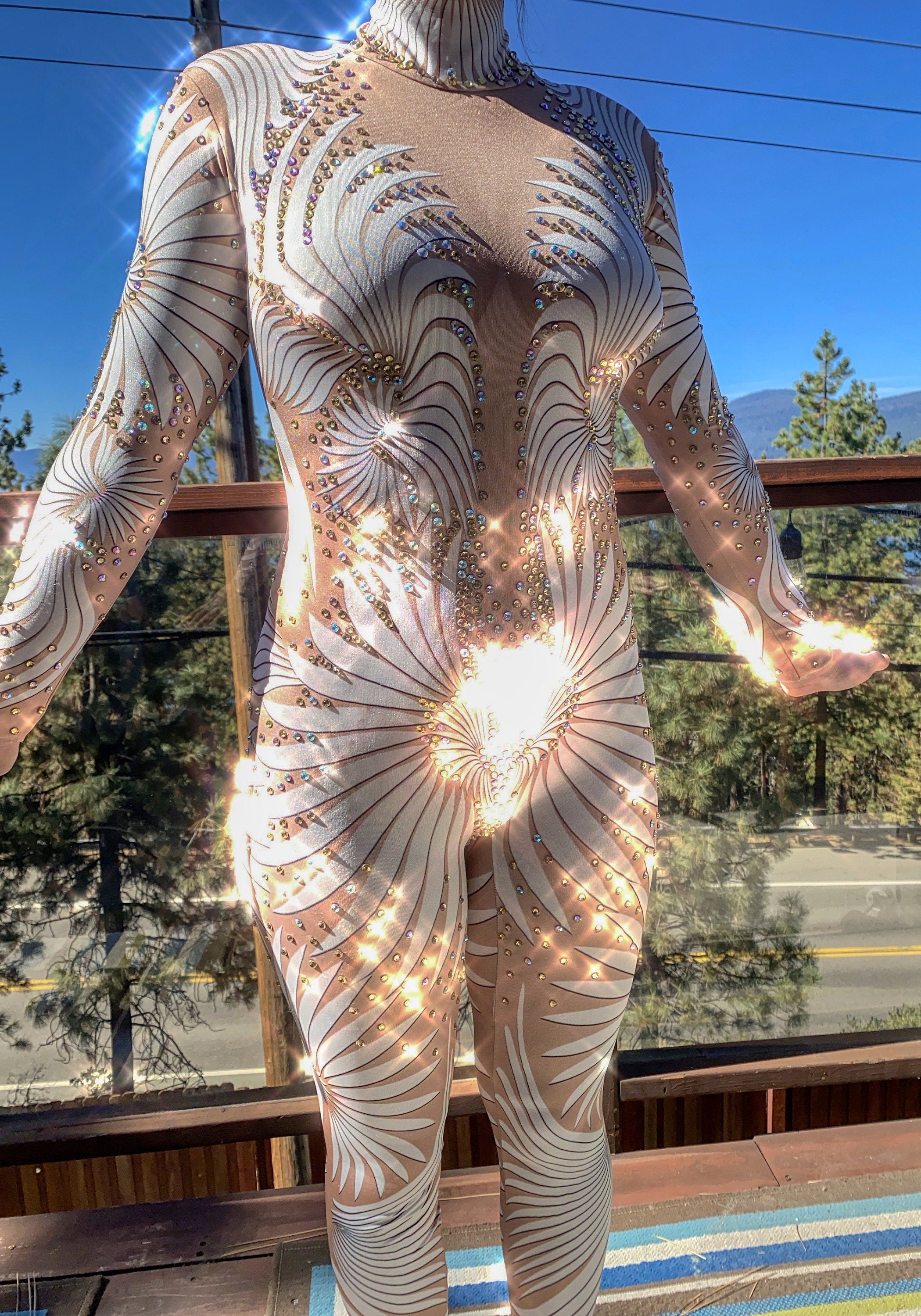 Feminine Divine Rhinestone Bodysuit / White Diamond Angel Catsuit / Cr –  Manifestie