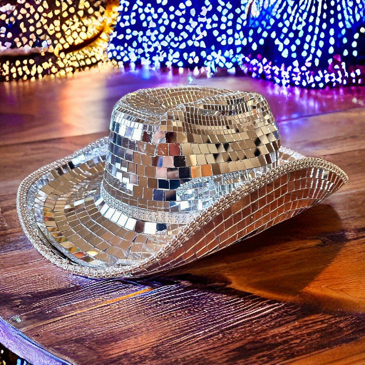Disco Ball Cowboy Hat - Full Mirror Western Party Hat For Festival & Dance